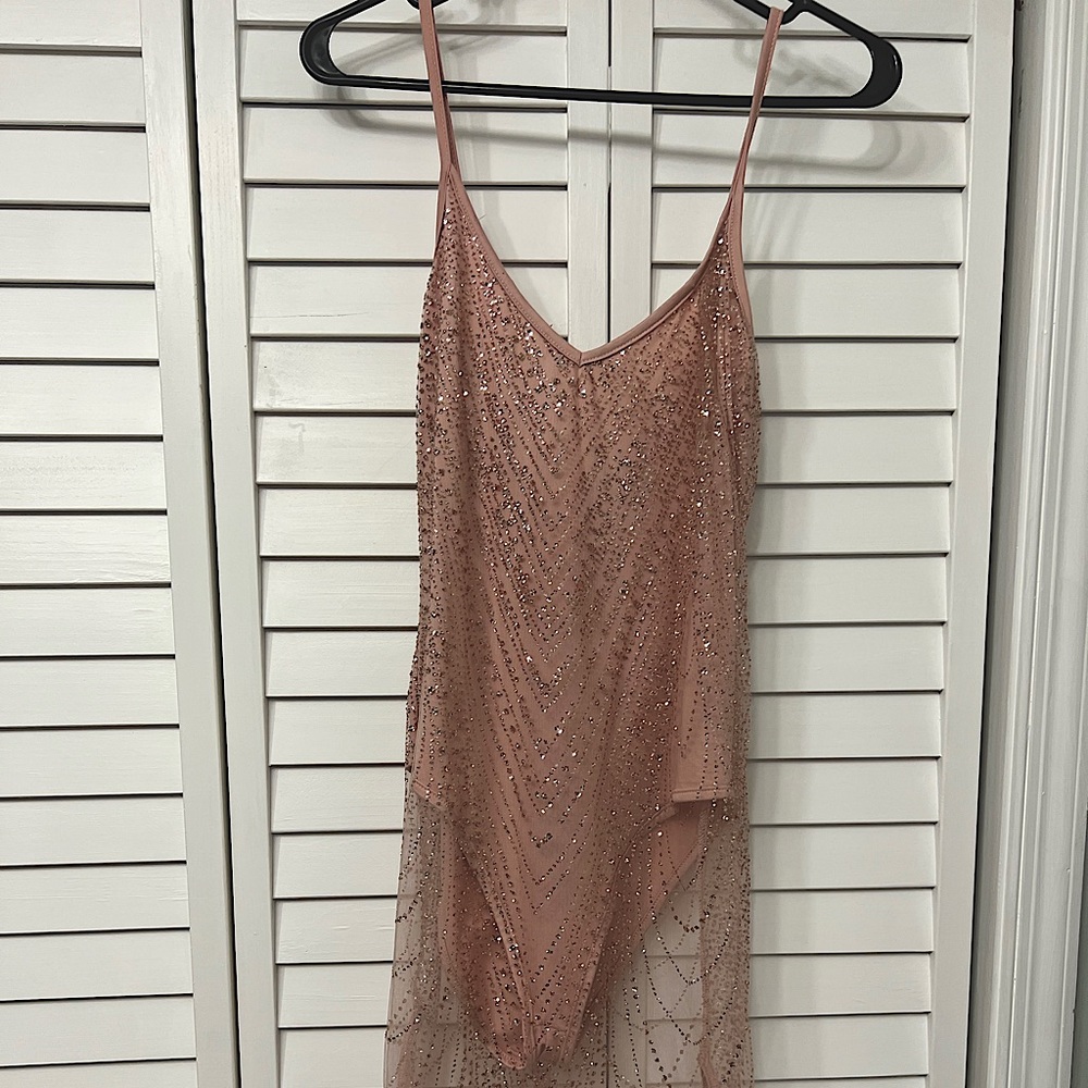 Sheer Pink Bodysuit/Body-con Sparkle Dress